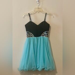 Blondie Nites Black and Blue Strapless Dress